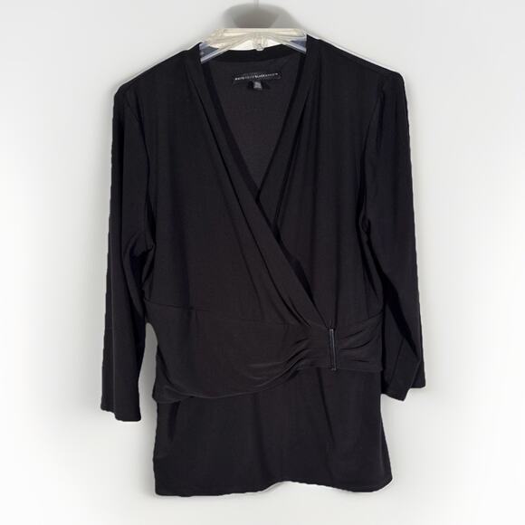 White House Black Market Women's L Faux Wrap Blouse 3/4 Sleeve Shirt Top - Picture 2 of 7